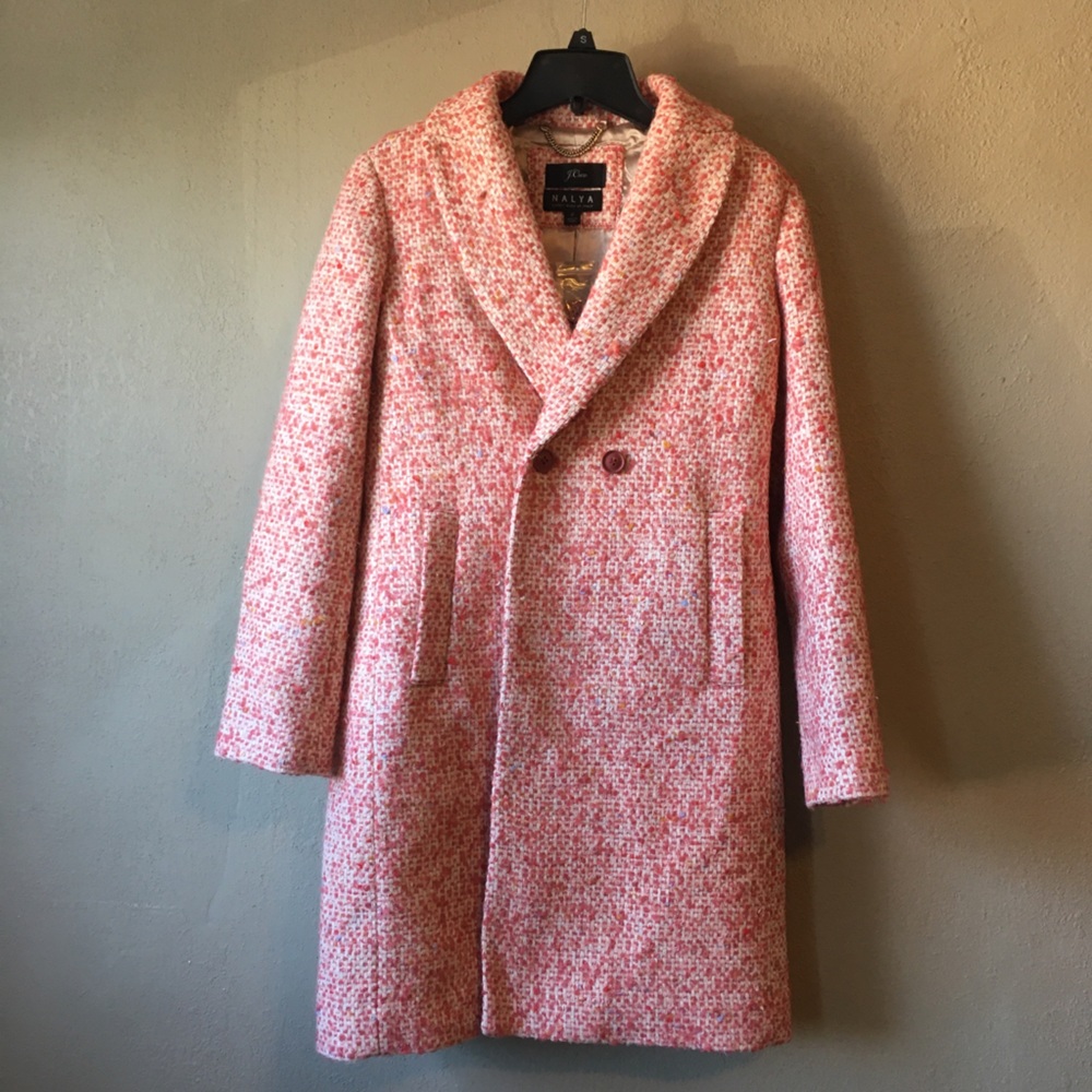 NWT 2 J Crew Daphne Topcoat Tweed Wool Pink Guava